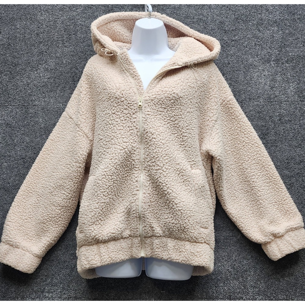 Aerie Women's Sherpa Fleece Oversized Teddy Full Zip Hoodie Cream Cozy S